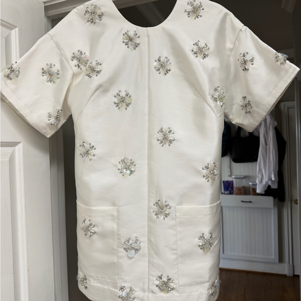 Anthropologie White Embellished Mini Dress